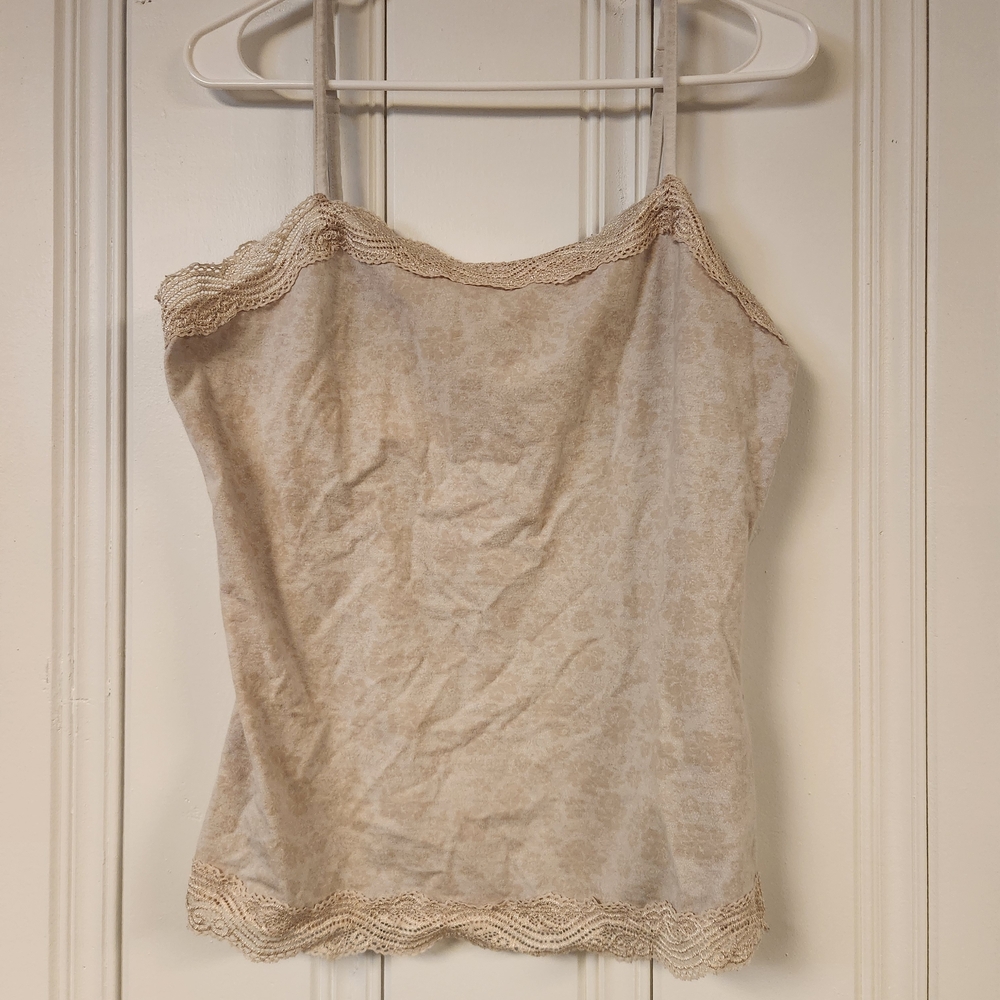 Ann Taylor L Lace Trimmed Cream Camisole